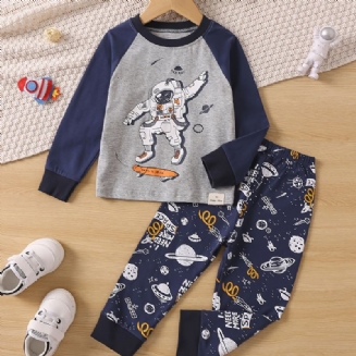 Děťátko Chlapci Pyžamo Rodinné Oblečení Astronaut Potisk S Kulatým Výstřihem Dlouhý Rukáv Top & Kalhoty Set Dětské