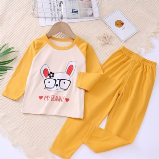 Děťátko Pyžamko Zvířata Dopisový Potisk S Kulatým Výstřihem Dlouhý Rukáv Top & Kalhoty Set Pro Dívky A Chlapce