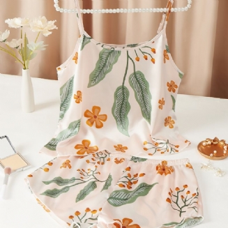 Hedvábné Květinové Saténové Pyžamo Crop Cami Top & Chlapecké Šortky Pyžamový Set Dámské Spodní Prádlo A Oblečení Na Spaní