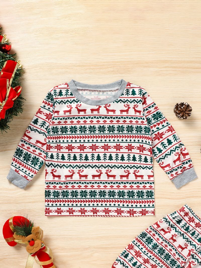 Miminko Vánoční Pyžamo Rodinné Oblečení Los Potisk Vánočního Stromečku Posádka Výstřih Top & Kalhoty Set Chlapci Dívky Dětské
