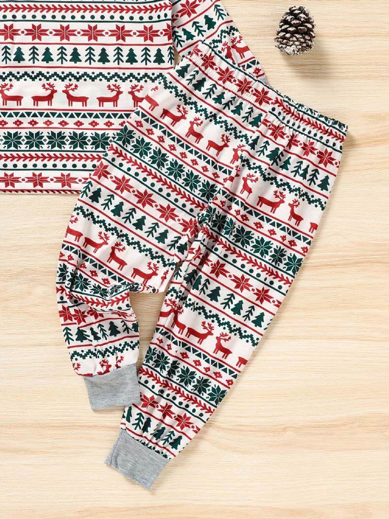 Miminko Vánoční Pyžamo Rodinné Oblečení Los Potisk Vánočního Stromečku Posádka Výstřih Top & Kalhoty Set Chlapci Dívky Dětské