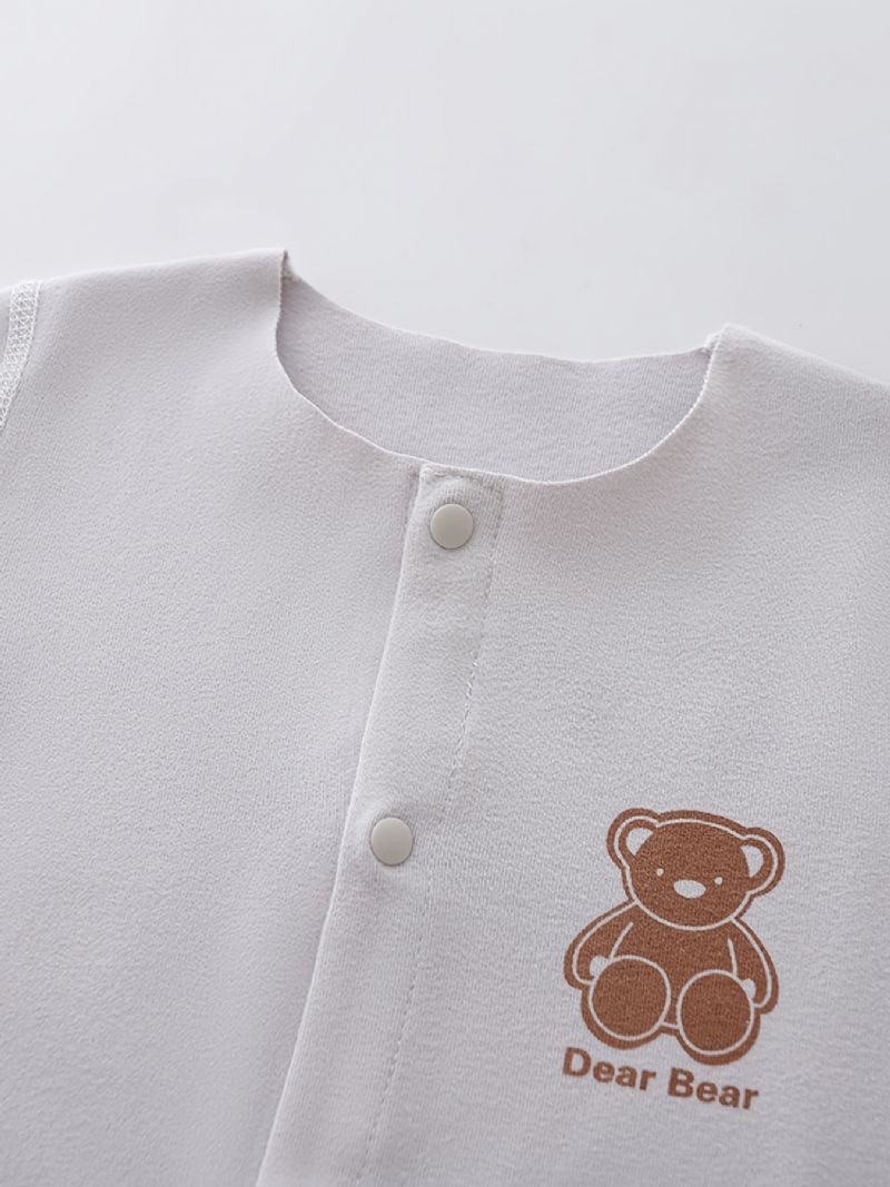 Novorozené Dítě Romper Pyžamo Bear Tisk Jednobarevné Kombinézy Spodní Prádlo Pro Chlapce A Dívky