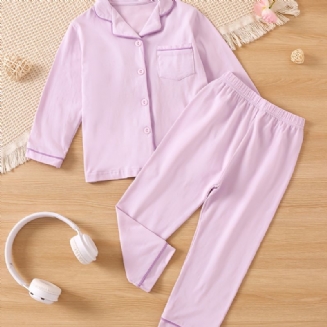 Podzimní Zimní Dětské Jednobarevné Klopové Kalhoty S Dlouhým Rukávem Pyžamový Set