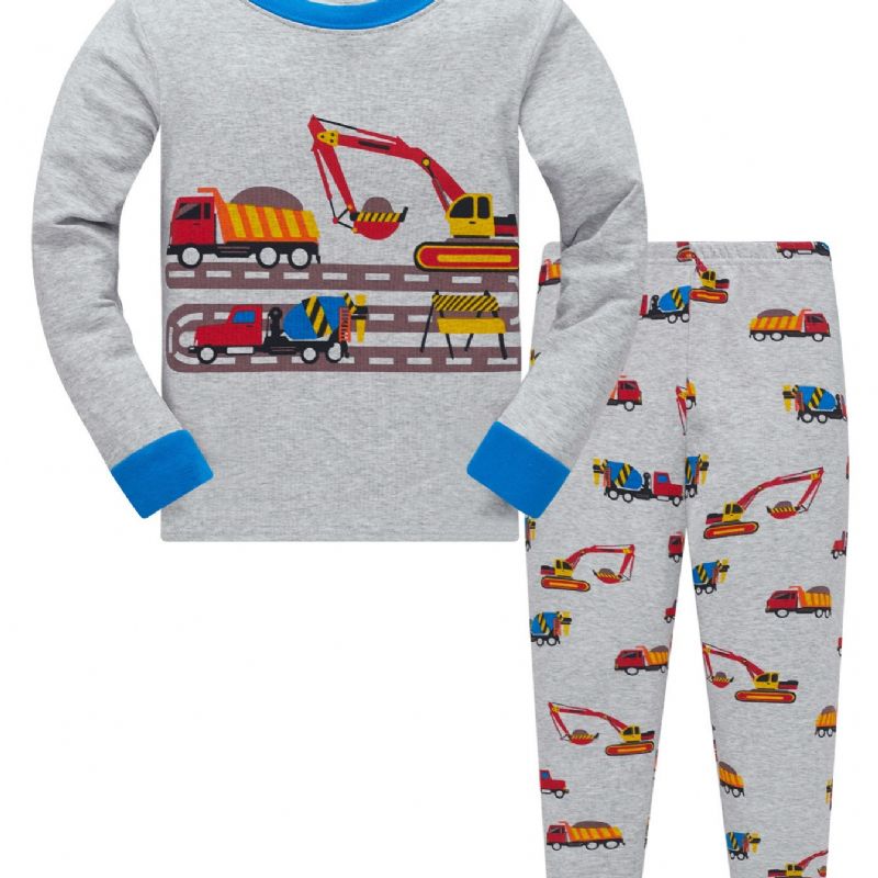 Popshion 2ks Chlapci Bagr Print Cartoon Car Pyžamas Sets