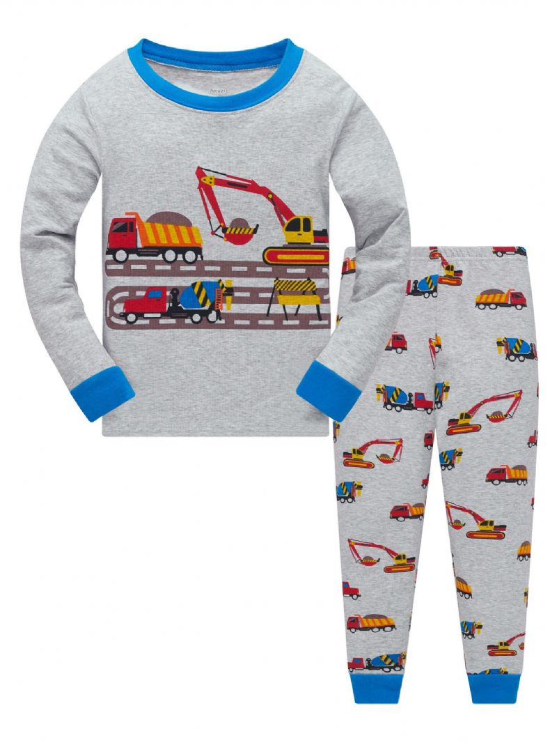 Popshion 2ks Chlapci Bagr Print Cartoon Car Pyžamas Sets