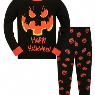 Popshion 2ks Chlapci Halloween Cartoon Pumpkin Skull Pyžamo S Dlouhým Rukávem Bavlněný Oblek
