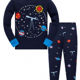Popshion 2ks Chlapci Starry Sky Cosmic Planet Bavlněné Pyžamo S Dlouhým Rukávem