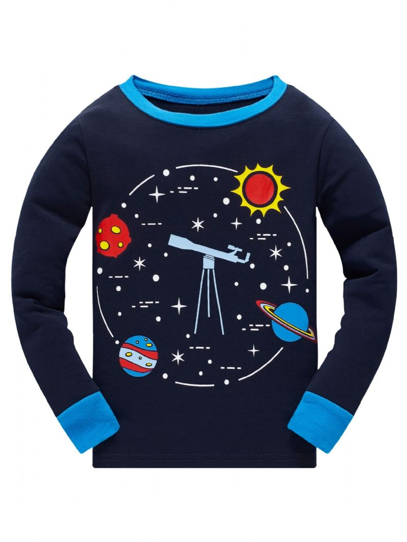 Popshion 2ks Chlapci Starry Sky Cosmic Planet Bavlněné Pyžamo S Dlouhým Rukávem
