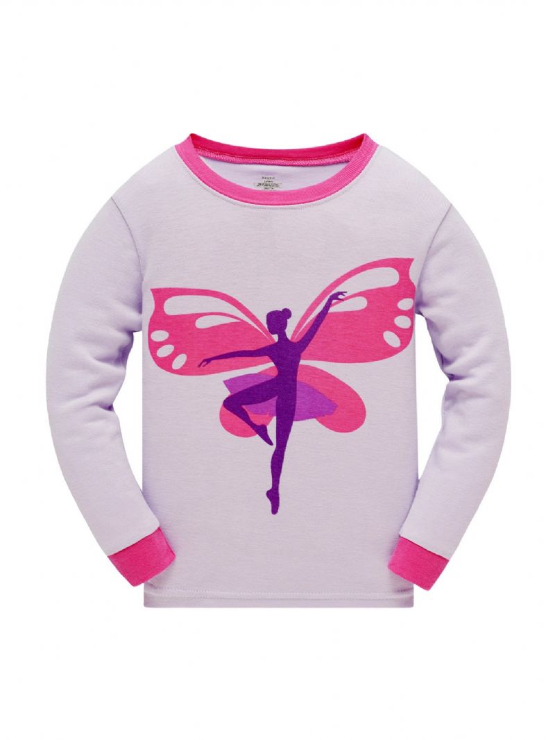 Popshion 2ks Dívky Butterfly Dancer Cartoon Contrast Trim Top & Pyžama Kalhoty Set