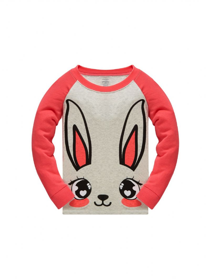 Popshion 2ks Dívky Rabbit Cartoon Color Block Top & Radish Pattern Pyžama Kalhoty Set