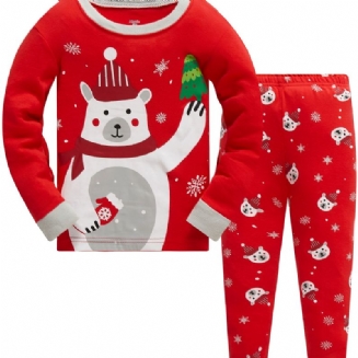 Popshion 2ks Dětský Vánoční Medvěd Kulatý Výstřih Bavlněný Pyžamo S Dlouhým Rukávem