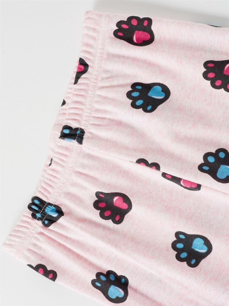 Popshion 2pcs Dívky Cat Aniaml Cartoon Pattern Top & Cat Paw Print Set Pyžamových Kalhot