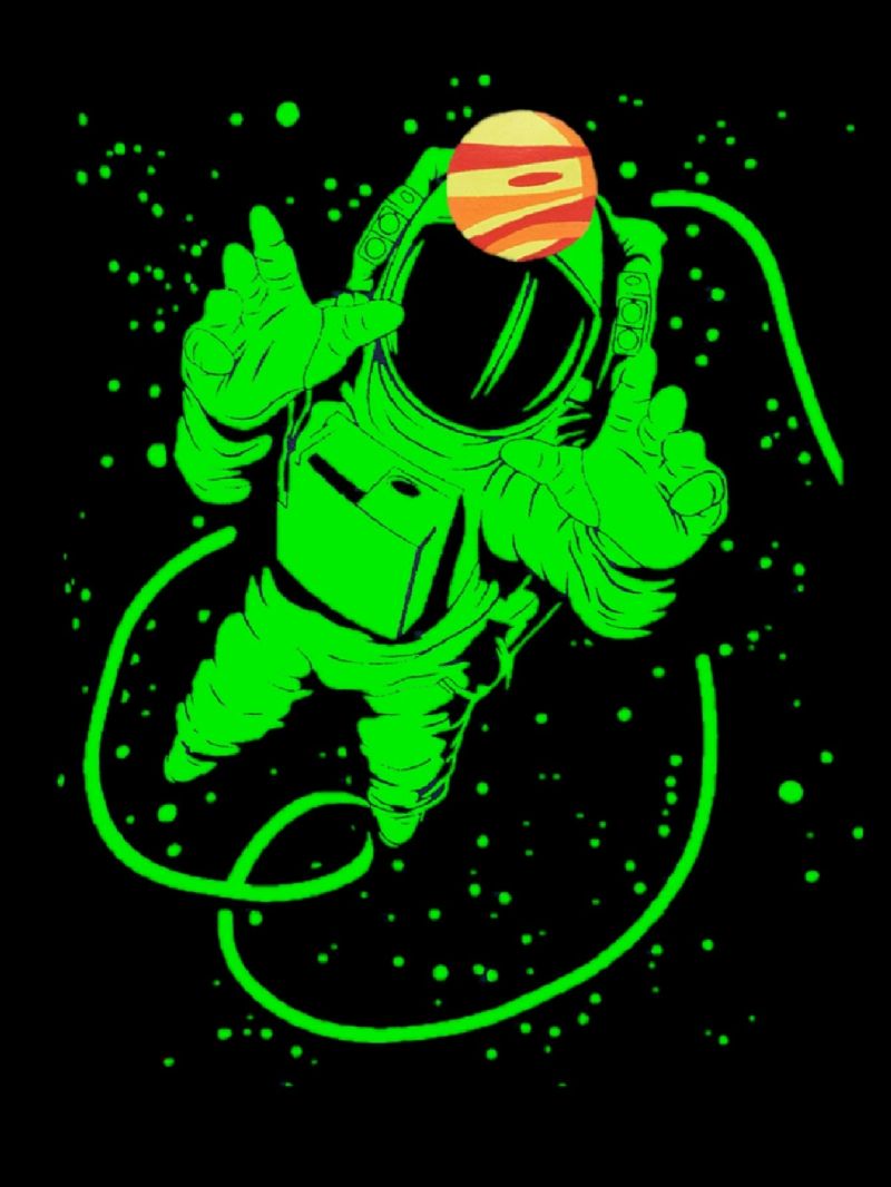 Popshion Chlapci Fluorescent Astronaut Star Universe Top & Contrast Trim Pyžama Kalts Set