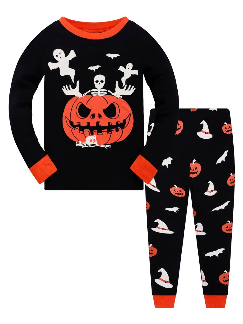 Popshion Chlapci Fluorescentní Halloween Dýně Skull Bat Pyžamo Kalhoty S Dlouhým Rukávem