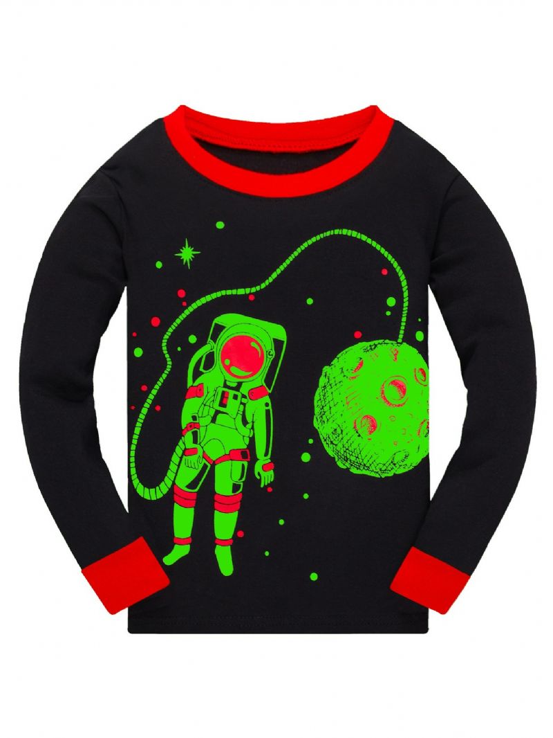 Popshion Chlapci Luminous Astronaut Star Moon Spaceship Top & Contrast Trim Pyžama Kalts Set