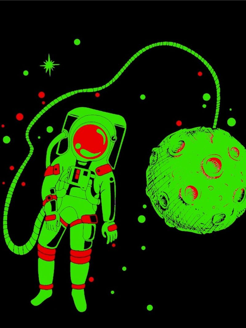 Popshion Chlapci Luminous Astronaut Star Moon Spaceship Top & Contrast Trim Pyžama Kalts Set