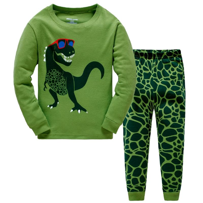 Popshion Chlapci Pajame Set 2ks Casual Dinosaur Crewneck Army Green Loungewear