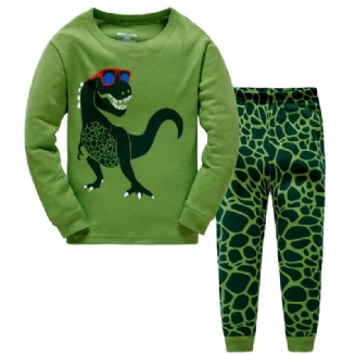 Popshion Chlapci Pajame Set 2ks Casual Dinosaur Crewneck Army Green Loungewear