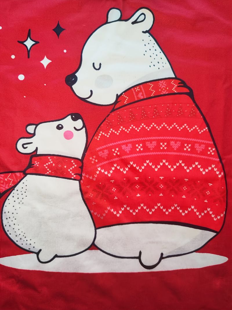 Vánoční Nový Dětský Večírek Kreslený Medvěd Červený Kulatý Výstřih Černé Kostkované Kalhoty Pyžamový Set
