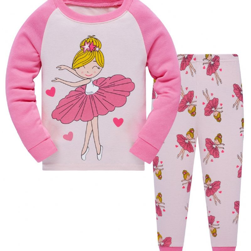 Vánoční Popshion 2ks Dívky Ballerina Cartoon Pattern Color Block Top & Pyžama Kalhoty Set