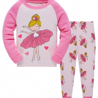 Vánoční Popshion 2ks Dívky Ballerina Cartoon Pattern Color Block Top & Pyžama Kalhoty Set