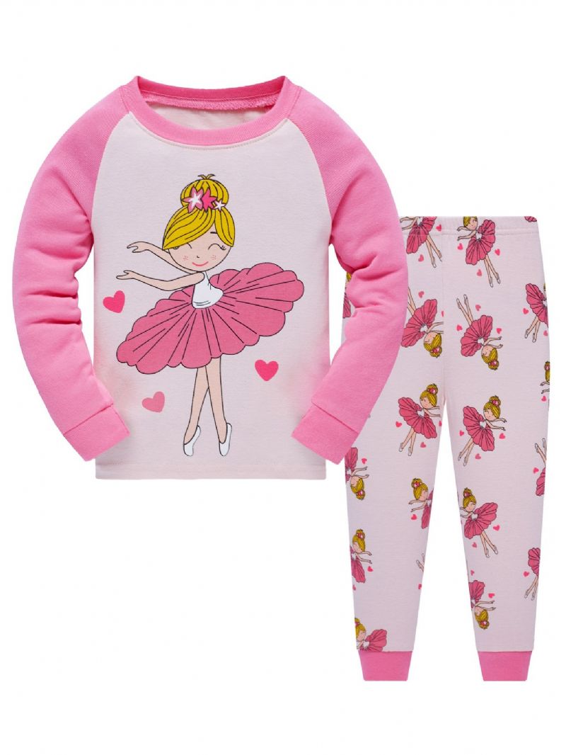 Vánoční Popshion 2ks Dívky Ballerina Cartoon Pattern Color Block Top & Pyžama Kalhoty Set