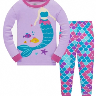 Vánoční Popshion 2ks Dívky Mořská Panna Kreslený Zvířecí Vzor Top & Pyžamo Kalhoty Set