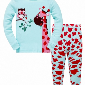 Vánoční Slevy Popshion 2ks Dívčí Barva Žirafa Kreslená Sova Pyžamo S Dlouhým Rukávem Bavlněný Oblek