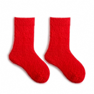1 Pár Podzimních Zimních Dětských Norkových Fleecových Jednobarevných Teplých Podlahových Ponožek