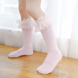 1 Pár Dětských Krajkových Vysokých Ponožek Nadýchané Síťované Taneční Ponožky