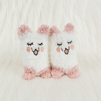 1 Pár Dětské Dívčí Bílé Coral Fleece Teplé Ponožky Cartoon Pink Ear