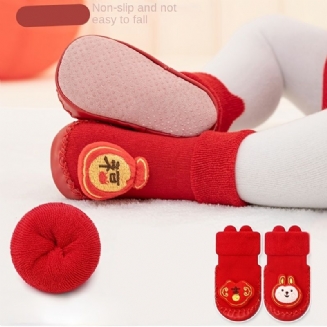 1 Pár Dětských Podlahových Ponožek Zahuštěné Teplé Protiskluzové Roztomilé Zvířátka Novoroční Batolecí Ponožky Pro Chlapce Dívky