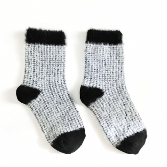 1 Pár Dětských Teplých Bavlněných Ponožek Do Půli Stehen Z Barevného Norkového Fleece