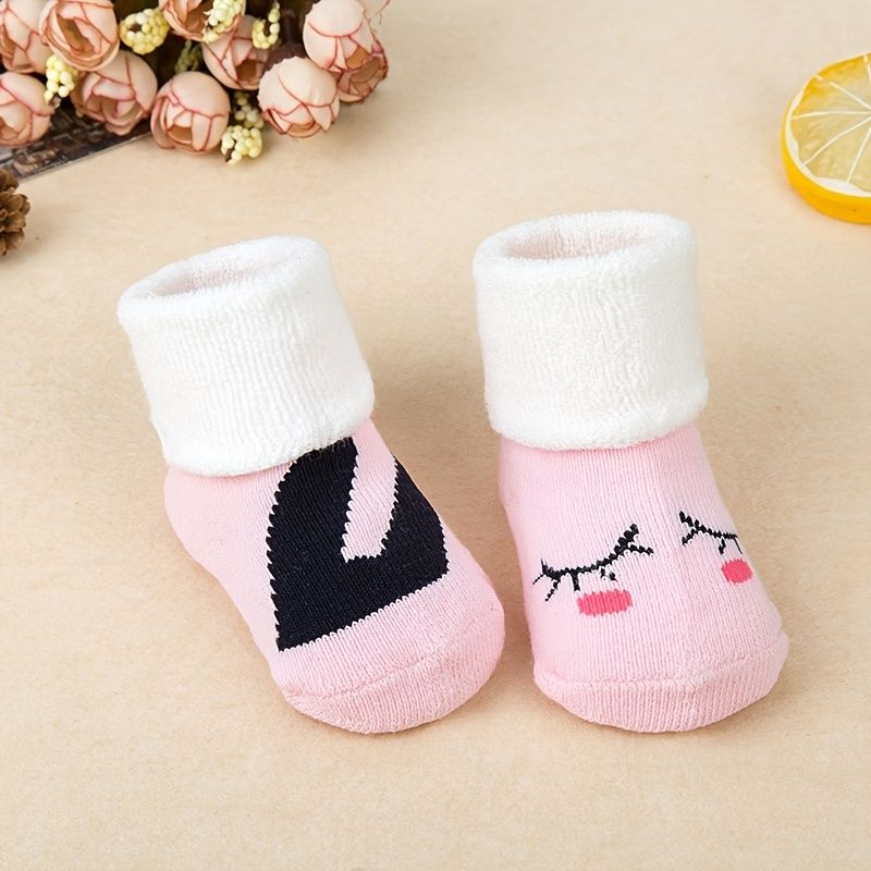 1 Pár Kojeneckých Ponožek Zahuštěný Teplý Kreslený Zvířecí Vzor Batolecí Ponožky Zimní Pro Chlapce Dívky