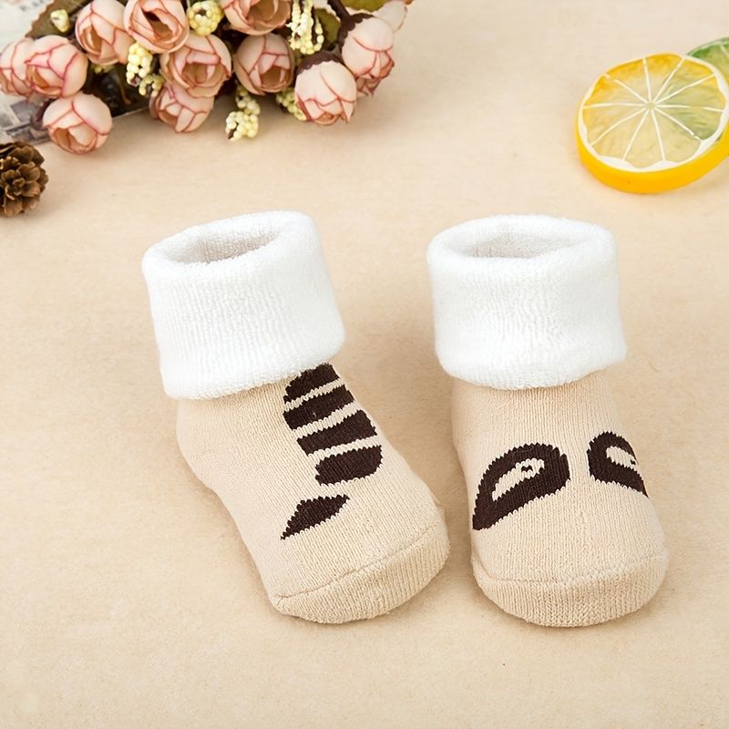 1 Pár Kojeneckých Ponožek Zahuštěný Teplý Kreslený Zvířecí Vzor Batolecí Ponožky Zimní Pro Chlapce Dívky