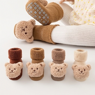 1 Pár Dětských Podlahových Ponožek Zahuštěné Teplé Protiskluzové Roztomilé Plyšové Medvídkové Batolecí Ponožky Pro Chlapce Dívky