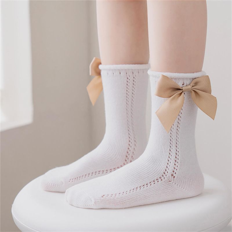 1 Pár Dívčích Ponožek Pevná Mašle Bavlna Vysoké Ponožky Pod Kolena Teplá Zima
