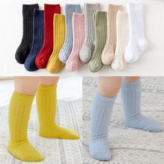 1pár Kojeneckých Ponožek Jednobarevné Teplé Bavlněné Podkolenky Pro Chlapce A Dívky