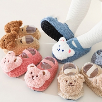 1pár Batolecích Dětských Podlahových Ponožek Medvědí Vzor Fleece Hřejivé Protiskluzové Batolecí Ponožky Pro Chlapce Dívky
