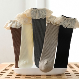 1pár Batolecích Dívčích Ponožek S Květinovým Trimem Bez Podpatků
