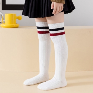 1pár Dětské Dívčí Bílé Pruhované Sportovní Podkolenky Vysoké Ponožky