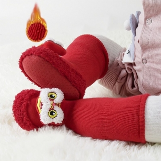 1pár Kojeneckých Podlahových Ponožek Zahuštěné Hřejivé Protiskluzové Červené Roztomilý Lev Batolecí Ponožky Boty Chlapci Dívky Na Nový Rok
