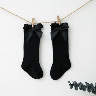 1pár Černé Dětské Mašličkové Bavlněné Ponožky