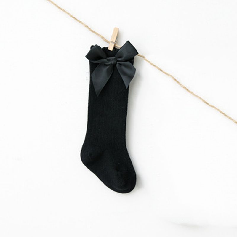 1pár Černé Dětské Mašličkové Bavlněné Ponožky
