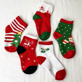 2023 Podzim Zima Nové Dětské Bavlněné Roztomilé Vánoční Ponožky 5 Párů