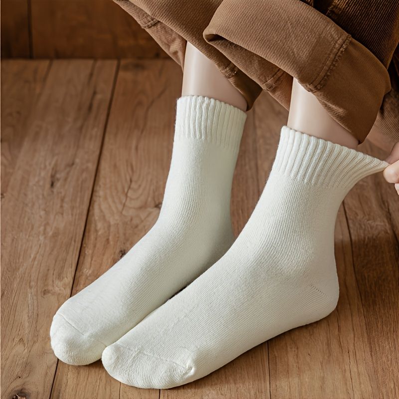 3 Páry Ležérní Jednoduché Pevné Tlusté Crew Socks Termoponožky Pro Podzim Zima Kluci Dívky