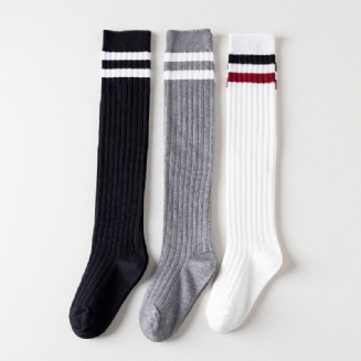 3páry Dívčích Ponožek Pod Kolena Pruhované Bavlněné Teplé Studentské Ponožky