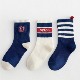 3páry Dětské Ponožky Vyšívací Číslo Pruhované Bavlněné Crew Teplá Zima Pro Chlapce Dívky