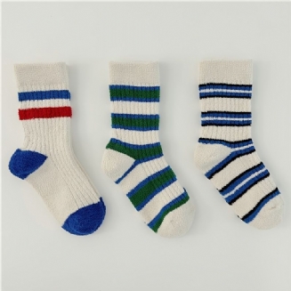 3páry Dětské Pruhované Ponožky Fleece Warm Crew Pro Chlapce A Dívky