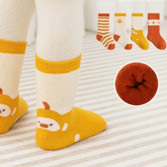 4 Páry Froté Zahuštěné Dětské Kreslené Zvířátko Pruhované Bavlněné Studené Ponožky Se Střední Trubkou
